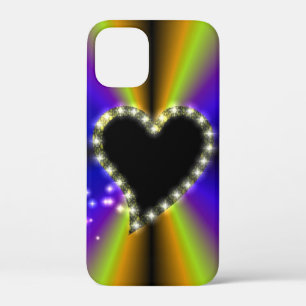 Case-Mate iPhone Case Black Heart with Stars on Rainbow