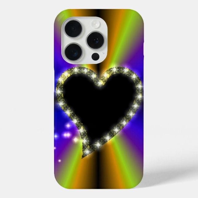 Coques Case-Mate iPhone Black Heart with Stars on Rainbow (Verso)