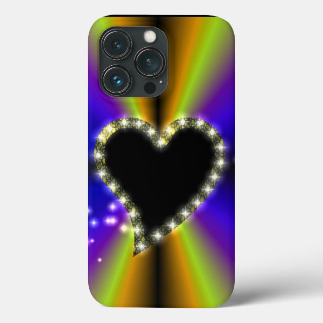 Coques Case-Mate iPhone Black Heart with Stars on Rainbow (Verso)