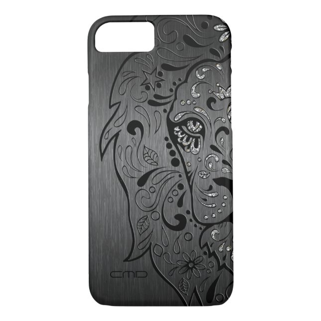 Coques Case-Mate iPhone Black Lion Sugar Skull Metallic Grey Arrière - pla (Dos)