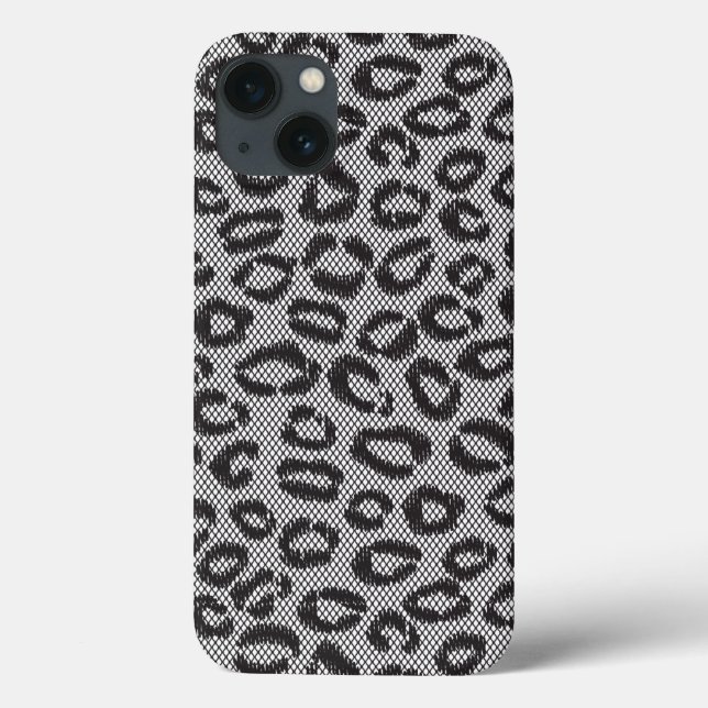 Coques Case-Mate iPhone Black net lace with leopard pattern on white (Verso)