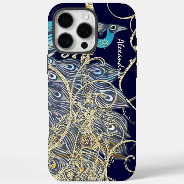 Coques Case-Mate iPhone Black Peacock Swirl de la Marine d'or (Verso)