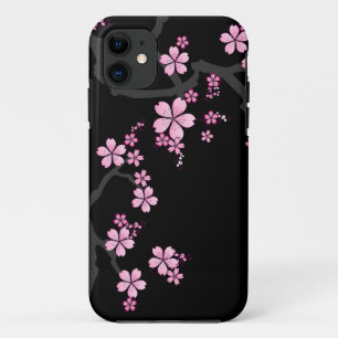 Coques Pour iPhone Black Pink Sakura design japonais ::