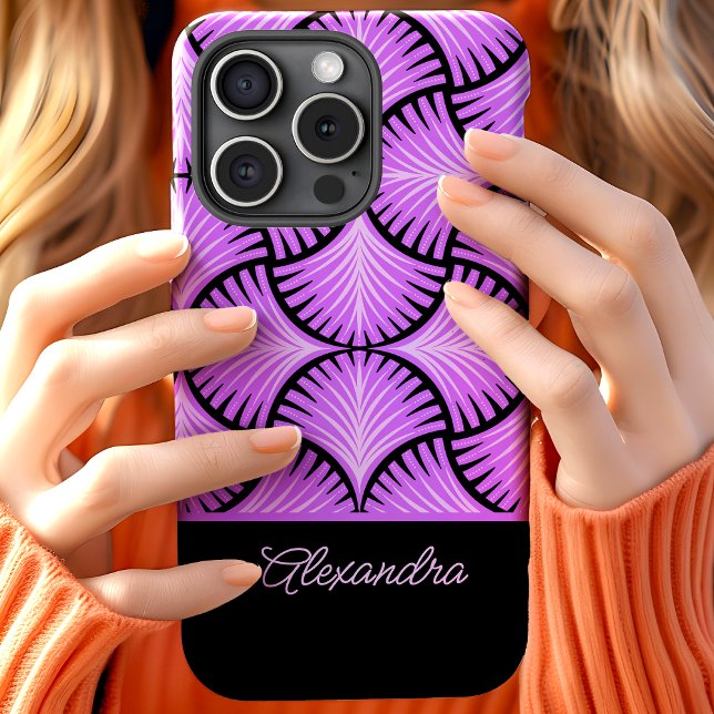 Coques Case-Mate iPhone Black Purple Retro 1920s Gatsby Palms Nom du scrip (Créateur téléchargé)