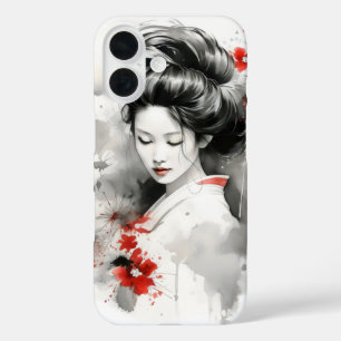 Coque Pour iPhone 16 Black Red Geisha
