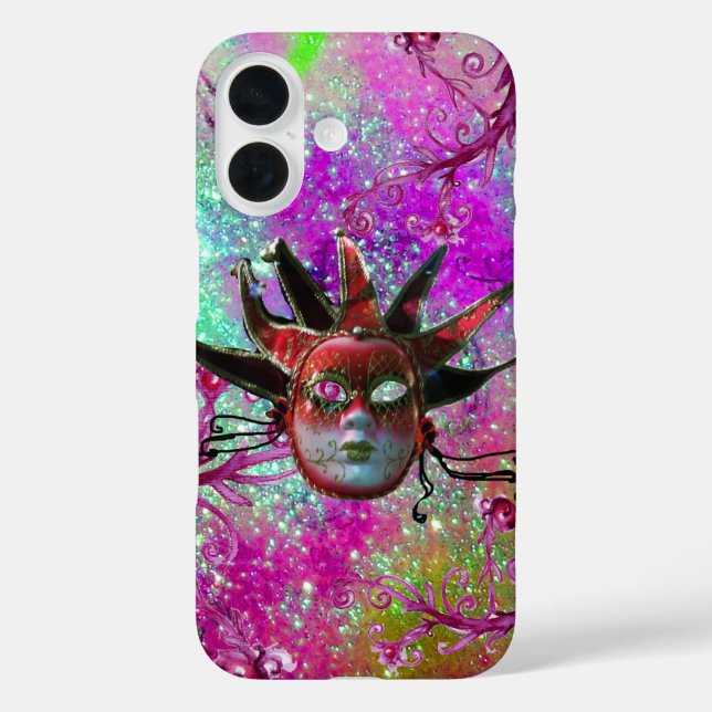 Coques Case-Mate iPhone BLACK RED JESTER MASK Masquerade Party Purple Blue (Verso)