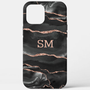 Case-Mate iPhone Case Black Rose Gold Agate Moderne Monogramme