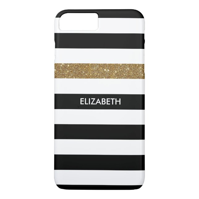 Coques Case-Mate iPhone Black Stripes FAUX Gold Glitz et Nom (Dos)