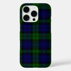 Coque iPhone 16 Pro Black Watch Tartan bleu vert Plaid