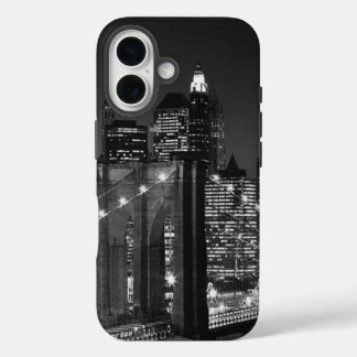 Coque Pour iPhone 16 Black White Brooklyn Bridge New York Nuit