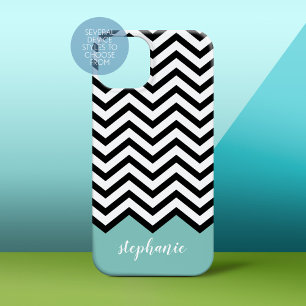 Case-Mate iPhone Case Black White Chevron Ajouter Votre Nom turquoise