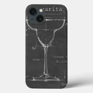 iPhone 13 Case Black & White Margarita Glass Blueprint