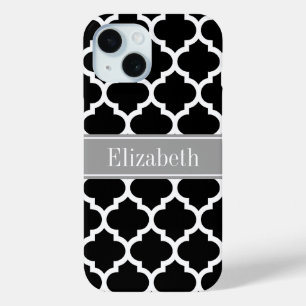 Coque Case-Mate iPhone Black White Moroccan #5 Dark Gray Name monogram