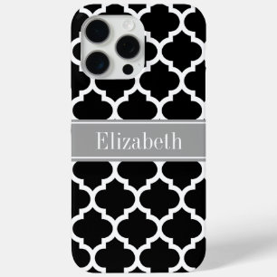 Coque Case-Mate iPhone Black White Moroccan #5 Dark Gray Name monogram