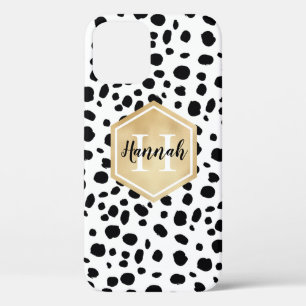 Case-Mate iPhone Case Black White Spots Motif Gold Monogramme