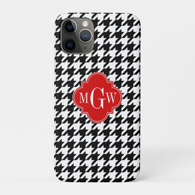 Coques Case-Mate iPhone Black Wht Houndstooth Red Quatrefoil (Dos)