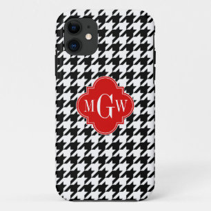 Coque Case-Mate iPhone Black Wht Houndstooth Red Quatrefoil