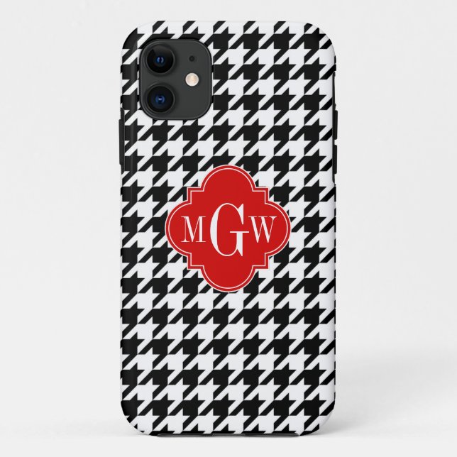 Coques Case-Mate iPhone Black Wht Houndstooth Red Quatrefoil (Dos)