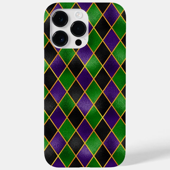 COQUES Case-Mate iPhone BLACKPURPLE OR VERT MARDI GRAS DIAMONEN MOTIF (Verso)