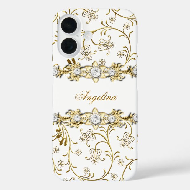Coques Case-Mate iPhone Blanc Argent Or Diamant Fleur Bijou (Verso)