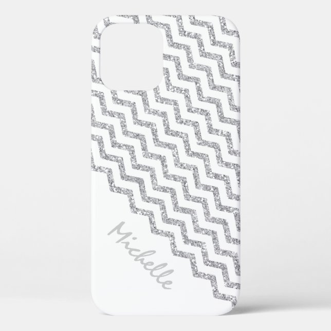 Coques Case-Mate iPhone Blanc argenté de Chevron personnalisé (Verso)