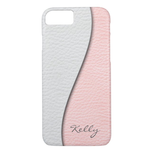 Coques Case-Mate iPhone Blanc au-dessus de simili cuir rose (Dos)