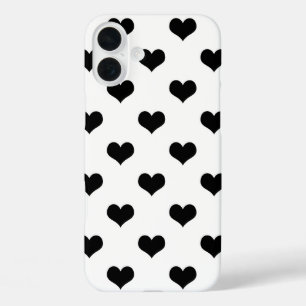 Coque Pour iPhone 16 Plus Blanc Black Love Heart Motif Design