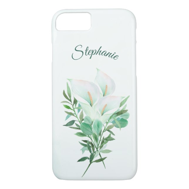 Coques Case-Mate iPhone Blanc Calla Lily Floral Aquarelle personnalisée (Dos)