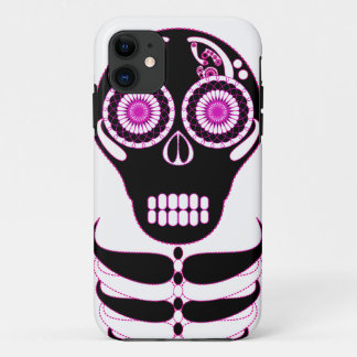 Coque Case-Mate Pour iPhone Blanc de crâne de fiesta de Fuschia