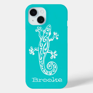 Coque Pour iPhone 15 Blanc de reptile de Gecko et cas nommé de l'iPhon