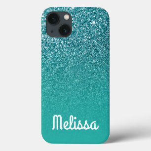 Etui iPhone Case-Mate Blanc Féminin Personnalisé Turquoise Ombré Paillet