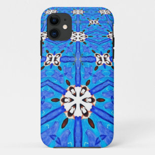 Coque Case-Mate iPhone blanc géométrique sur la caisse bleue de télép