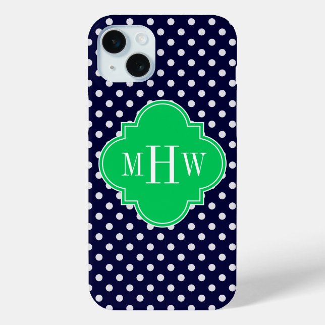 Coques Case-Mate iPhone Blanc Nautique à pois Émeraude Quatrefoil 3 Monogr (Verso)