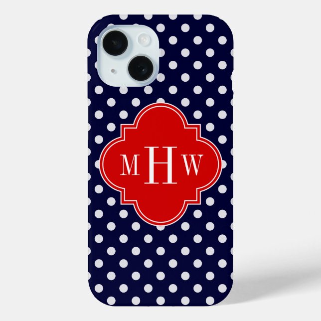 Coques Case-Mate iPhone Blanc Navy pois rouge quatrefeuille 3 monogramme (Verso)