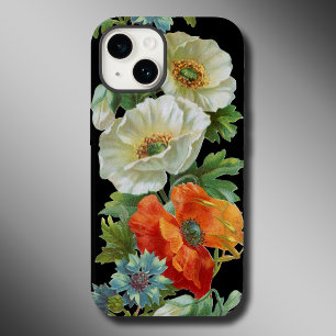 Coque Pour iPhone 14 Blanc Orange Poppies Art Vintage