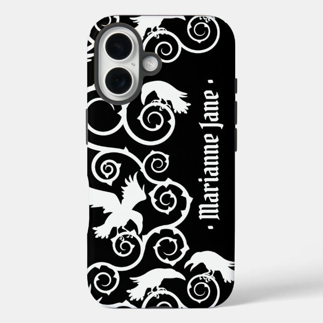 Coques Case-Mate iPhone Blanc sur Black Witch gothique Victorian Raven Got (Verso)
