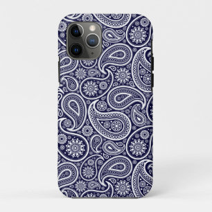 Coque Case-Mate Pour iPhone Blanc sur bleu marine Rétro Motif Paisley