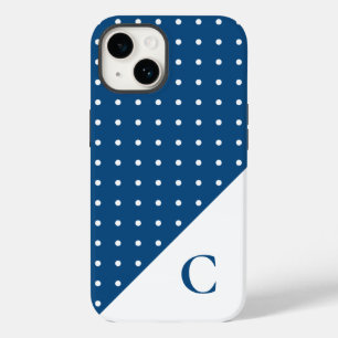 Coque Case-Mate iPhone Blanc sur bleu Polka Motif Monogramme