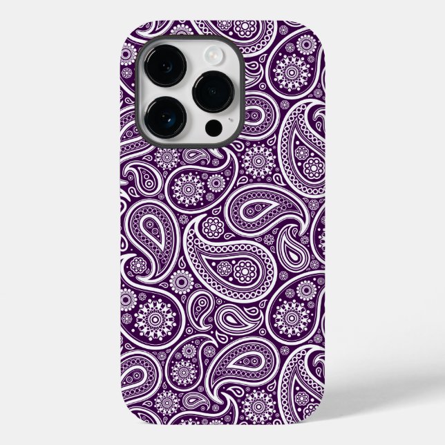 Coques Case-Mate iPhone Blanc sur violet Retro Motif Paisley (Verso)