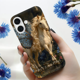 Coque Pour iPhone 16 Blanc Unicorne Bleu Fée ailes Imaginaire Château