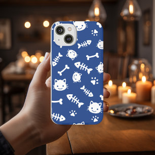 Case-Mate iPhone Case Blancs mignons sur Blue Cat Bones Motif de poisson