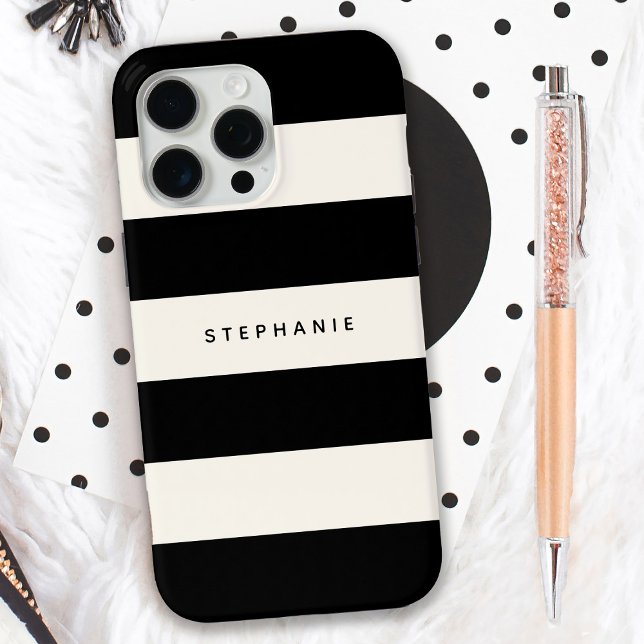 Coques Case-Mate iPhone Blancs noirs et lunettes avec nom (Personalize this stylish iPhone case with your name or other text.)