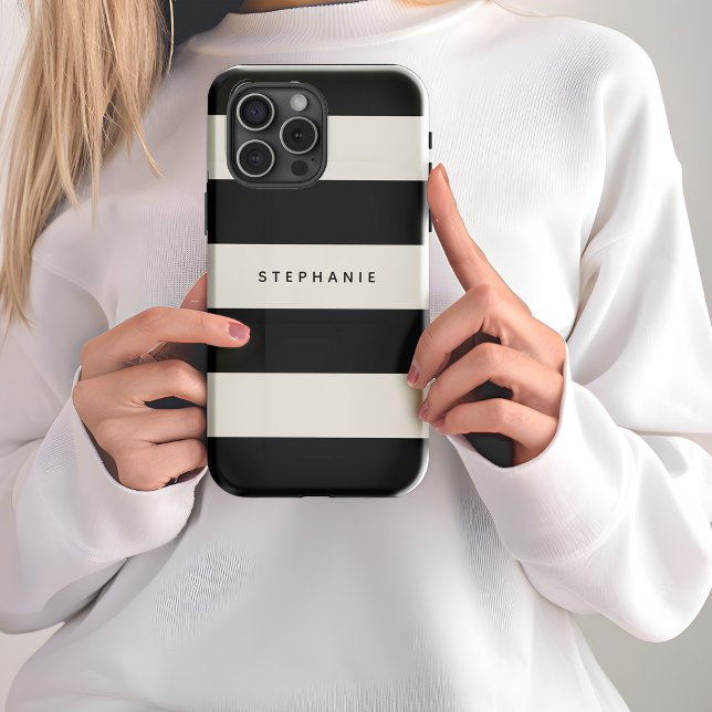 Coques Case-Mate iPhone Blancs noirs et lunettes avec nom (Personalize this stylish case with your name, monogram or other desired text.)