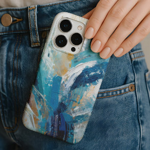 Coque iPhone 16 Pro Max Bleu Abstrait Brush Strokes Art moderne