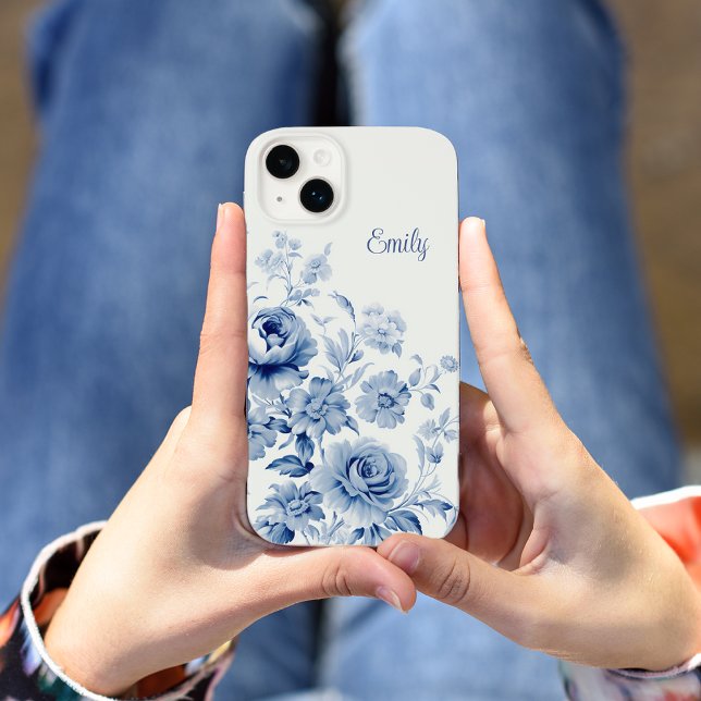 Coques Case-Mate iPhone Bleu Aquarelle Personnalisée Bleu Roses (Créateur téléchargé)