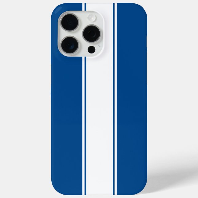Coques Case-Mate iPhone Bleu avec bande de course blanche (Verso)