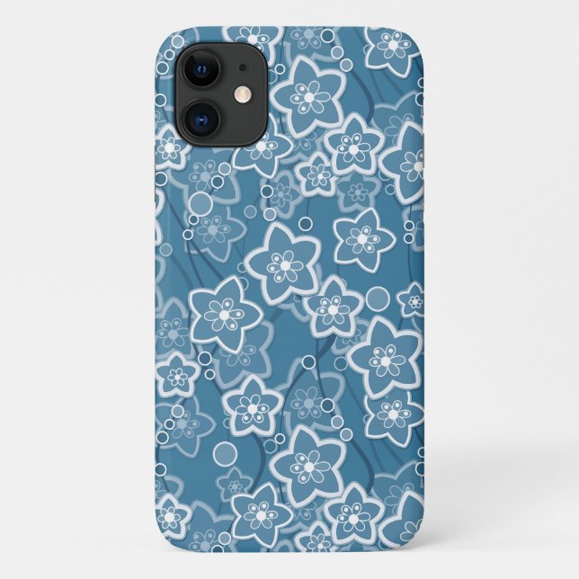 Coques Case-Mate iPhone bleu avec blanc, bleu, fleurs, floral, rustique, f (Dos)