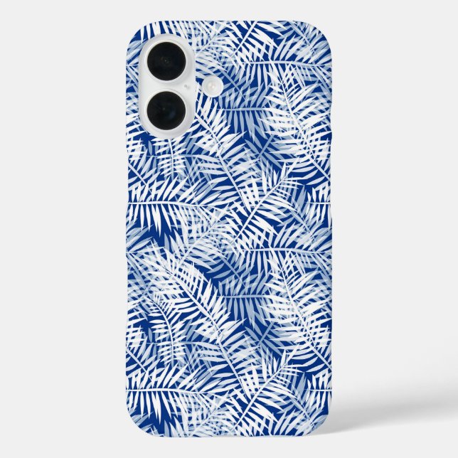 Coques Case-Mate iPhone Bleu avec motif tropical blanc (Verso)