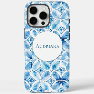 Coque iPhone 16 Pro Max Bleu blanc Batik Floral