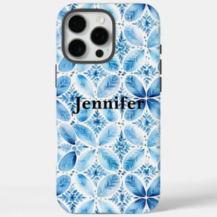 Coque iPhone 16 Pro Max Bleu blanc Batik Floral